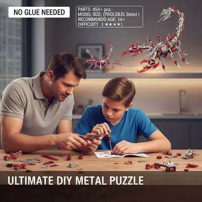 Scorpion 3D Metal Puzzles for Adults, 454PCS Stainless Steel DIY Mechanical Metal Model Kits, No Glue Assembly with Movable Joints, Challenging Metal Building Kit Desk Decor Gift (Red)