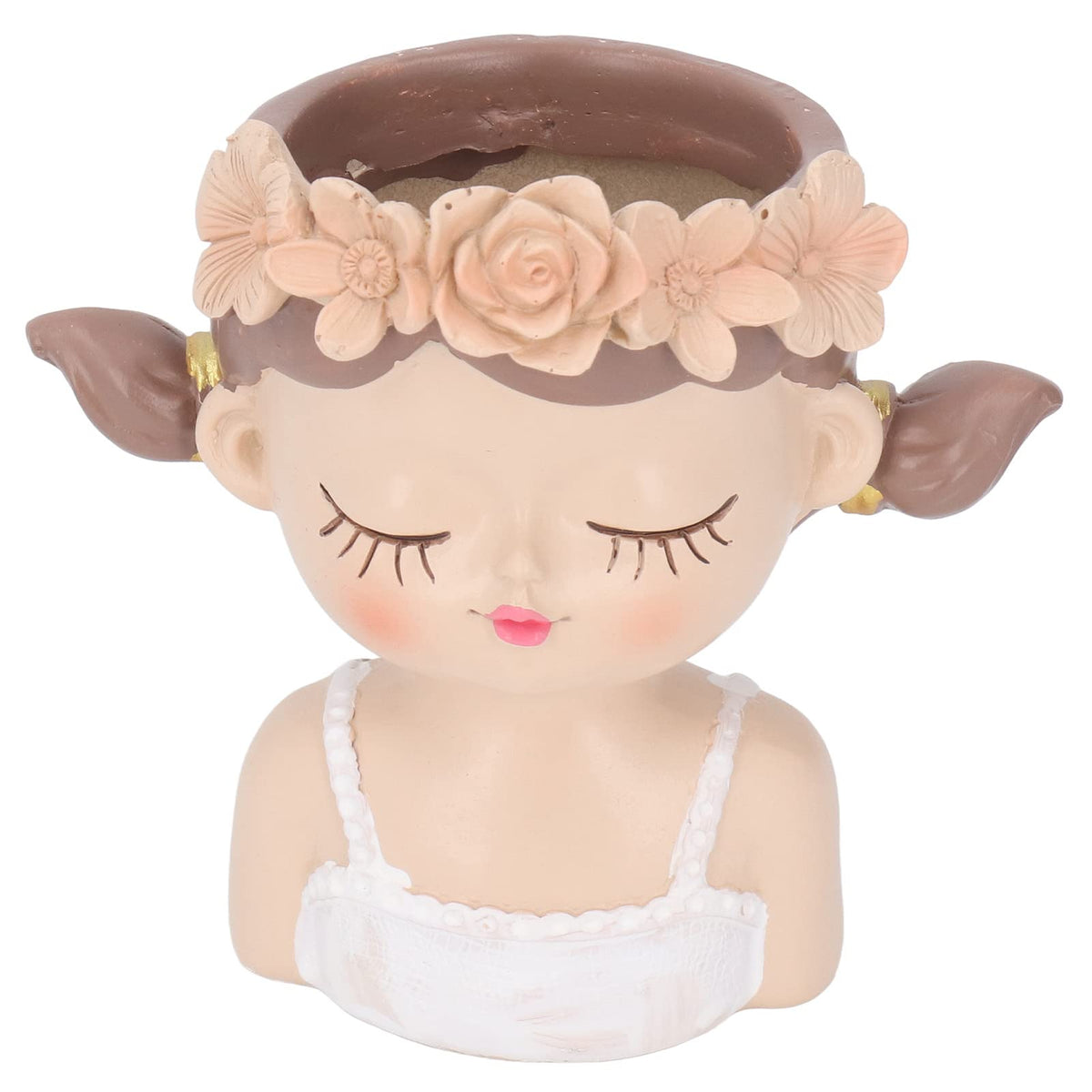 Girl Flower Pot Cute Shape Resin Face Planter Pot Face Planters Pots Head with Drainage Hole for Succulents Cactus Indoor Outdoor Decoration
