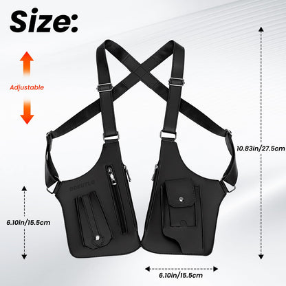 DOEUTLQ Leather Double Shoulder Armpit Bag for Men Underarm Concealed Rover The Holste Vest for Mens Adjustable Leather Bag (Black)