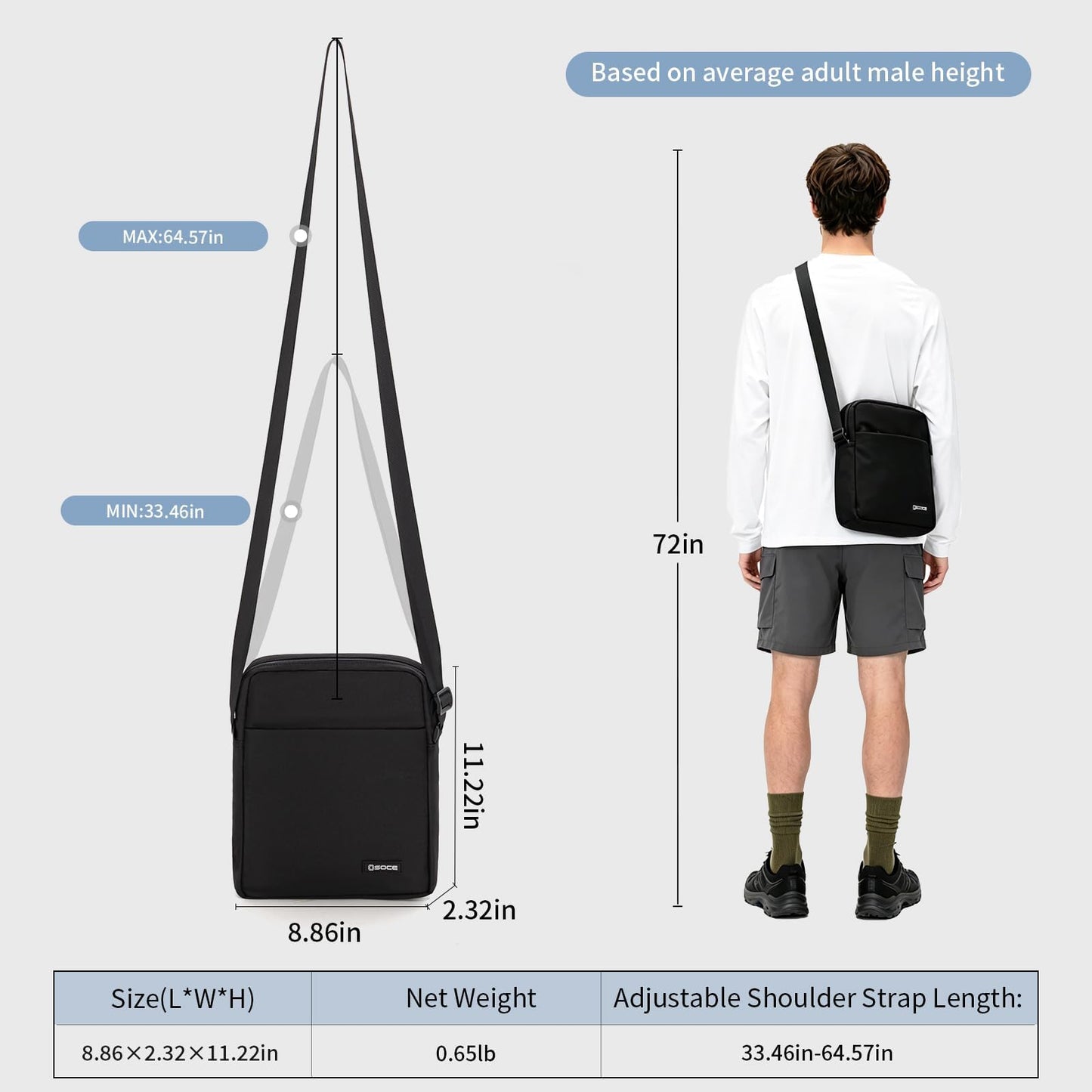 OSOCE Messenger Bag, Crossbody Bag Shoulder Bag for Men Water Resistant Man Bag Man Purse for Business Office, L
