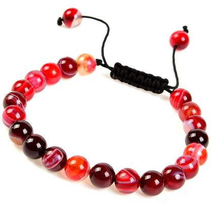 MASSIVE BEADS Natural Healing Power Gemstone Crystal Beads Unisex Adjustable Macrame Bracelets 6mm (Agate Red, 6mm)