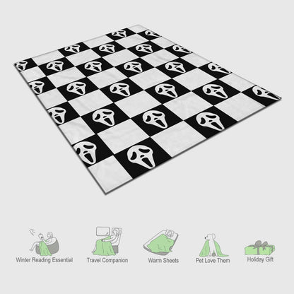 YWZDS Spooky Face Throw Blanket, Black and White Checkered Pattern, Halloween Ghost Blankets Fuzzy Gifts for Sofa Couch Bedroom (40 * 50 inch)