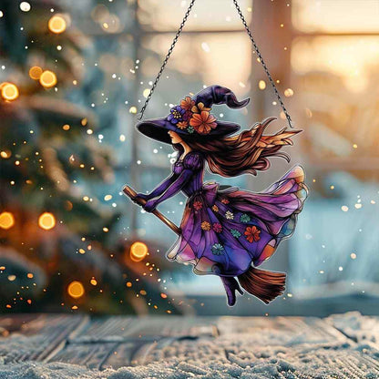 Witch Halloween Ornaments Decor; Witch Lover Gifts, Halloween Home Wall Room Door Decorations, Acrylic Ornament for Window Hanging