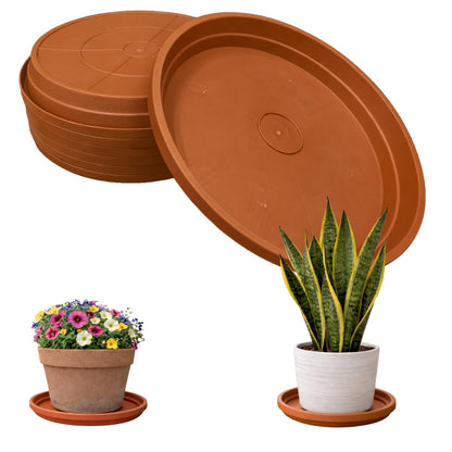 smart spring 10 Inch Plant Pot Tray USA Made – Durable Plastic Flower Pot Saucer – Plant Water Catcher for Indoor Outdoor Garden (6, Classic Terracotta)