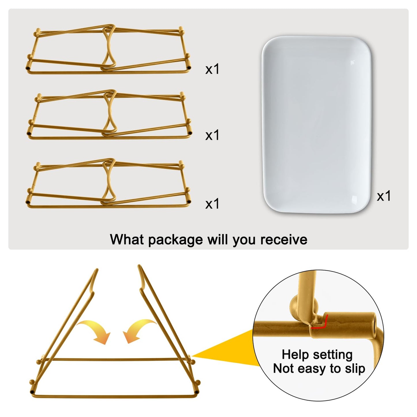 HAPPY KIT 3 Tier Serving Tray Set with Gold Freely Combinable Rack,12 Inch Tiered Tray Stand,Widened Porcelain Platters,Decor Cupcake Stand for Christmas Party Display,Dessert Trays Collapsible