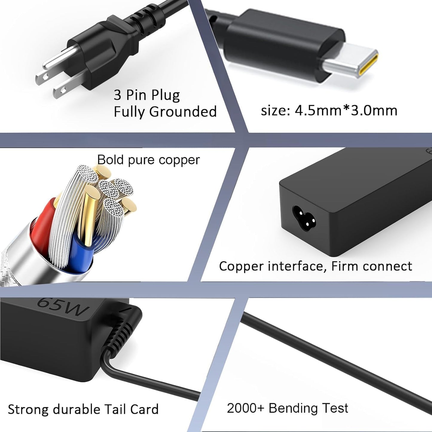 DECSZDY Replacement for 65W Lenovo Laptop Charger USB C ;Compatible with Lenovo ThinkPad T480s T580s T490 E480 E580 Chromebook C330 S330 100e 300e 500e,Yoga C930 C940 720 Power Supply Adapter Cord