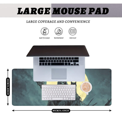 Grim Reaper Mouse Pad Dark Sickle Skull Black Cat Moon Extended Mousepad Waterproof Stitched Edges Rubber Base Non-Slip Deskpad Computer Keyboard Mat 31.5x11.8 in