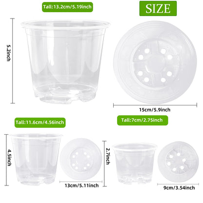 Oubest 50Pcs Clear Nursery Plastic Pots for Plants Orchid Potting 5 Inch Seedling with Drainage Holes Indoor Outdoor Flower Seedlings Succulent Vegetable Herb