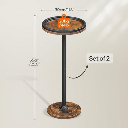 HOOBRO Small Round Side Tables, Set of 2, Drink Tables, Coffee Martini Tables with Pedestal Accent for Small Spaces in Living Room, Bedroom, Sofa Couch, Rustic Brown BF168BZP201