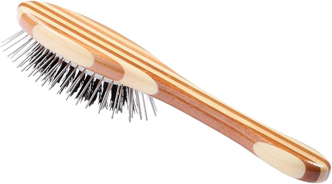 Bass Brushes | The Hybrid Groomer | Shine & Condition Pet Brush | Patented & Award Winning Pet Brush | Natural Bristle + Alloy Pin | Pure Bamboo Handle | Small Oval | Striped Finish | Model A13-SB