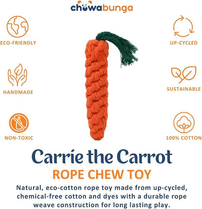 Carrot Dog Toy 5.5 Inch Handmade Eco Cotton Rope Dog Toy Carrot Chew Toy for Dogs - Made with Natural, Non-Toxic Dyes - Carrot Toy Great for Puppy Teething Toys and Cats (Orange) 2PK