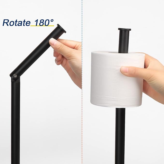 NearMoon Bath Toilet Paper Holder Stand- Modern Tissue Roll Holder Standing with Balanced Base, Rustproof Toilet Roll Holder for Bathroom/Kitchen Countertop (Matte Black, Stainless Steel Base)