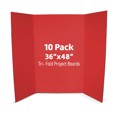 Flipside Products 36” x 48” Project Boards for Presentations, Science Fair, School Projects, Event Displays and Trifold Picture Board, Proudly Made in USA - Red - 10 Pack