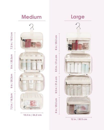 Narwey Travel Toiletry Bag for Women Large Hanging Makeup Bag Organizer Toiletries Bag for Full Size Essentials Accessories Cosmetics (Pink Flower Buds (Large))
