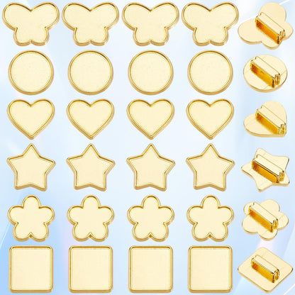 SUNNYCLUE 1 Box 48Pcs 6 Styles Bezel Tray Settings Gold Slider Charm Bulk Round Star Butterfly Heart Blank Trays Metal 8mm Hole Slide Beads for Bracelets Jewelry Making Supplies DIY Crafts Wristbands