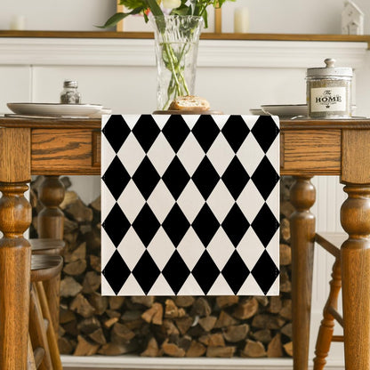 Artoid Mode Diamond Plaid Black Table Runner, Seasonal Halloween Party Kitchen Dining Table Decoration for Home Party Decor 13x90 Inch