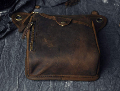 Le'aokuu Mens Genuine Leather Outdoor Sporting Hicking Waist Hip Pack Messenger Shoulder Drop Leg Thigh Bag Pouches For Women (211-5 0 Dark Brown)