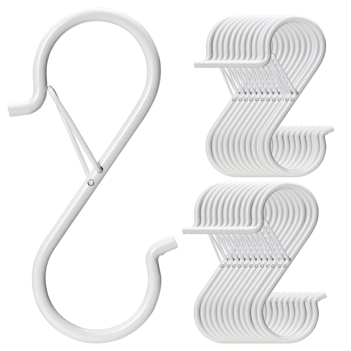 iCafePub 24 PCS S Hooks for Hanging with Safety Buckle, 3.5 inch Heavy Duty Metal S Shaped Hooks Stainless Steel for Hanging Kitchen Utensil, Cups, Pots, Plants, Bags, Hats (White)
