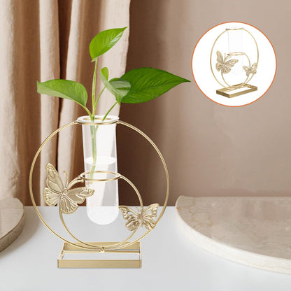 RORPOIR Hydroponic Flower Pot Clear Glass Vase with Butterfly Pattern 8.26X7.87X2.95In Decorative Desktop Planter for Home Wedding Party Centerpiece