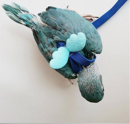 Pet Parrot Bird Harness Leash Adjustable Bird Flying Harness Traction Rope with Cute for Parrots Budgerigar Lovebird Cockatiel Mynah Outdoor Training Toy (Cockatiel/Green-cheeked Conure,Blue)