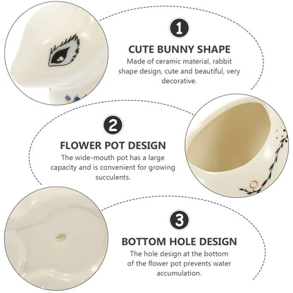 GANAZONO Flower Pots Mini Ceramic Bunny Planter Decorative Cartoon Rabbit Small Flower Pot Succulent Planter for Succulent Plant Cactus Flower Style 2 Animal Succulent Pots