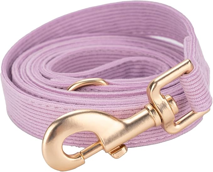 Soft Corduroy Dog Collar and Leash Set Adjustable Durable Dog Collars with Metal Buckle and Lead for Large Dogs,Lilac