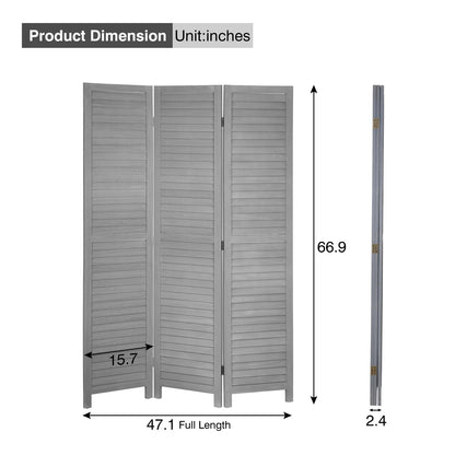 3 Panel Wood Room Divider 5.7 Ft Tall Privacy Wall Divider 67.7" x 16.9" Each Panel Folding Wood Screen for Home Office Bedroom Restaurant （Gray）