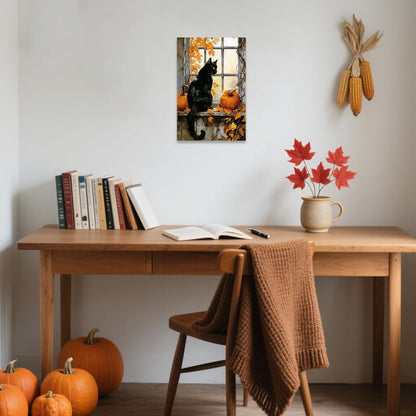 CCWORKERRY Black Cat and Pumpkin Wall Art Framed Autumn Animal Canvas Prints Halloween Thanksgiving Day Pictures Fall Farmhouse Decor(Orange,12" x 18")