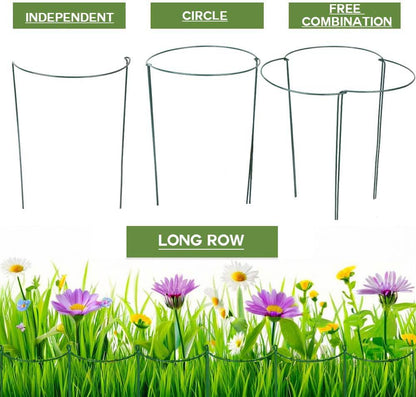 8 Pack Half Round Plant Support Stakes, Green Metal Garden Plant Supports, 9.8”W x15.7”H Plant Support Rings with 20 Pcs Plant Clips for Indoor Outdoor Plants