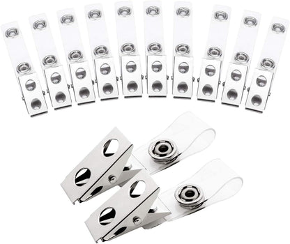 Fushing 300Pcs Metal Badge Clips with Clear PVC Straps for ID Cards and Badge Holders