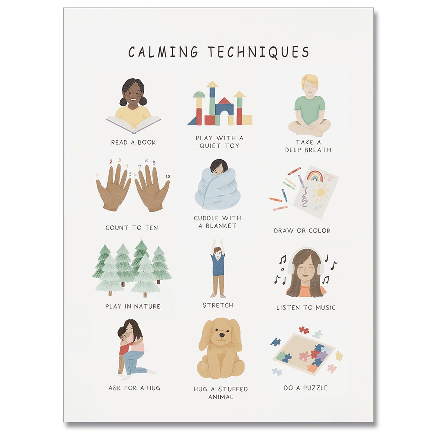 uoyien Calming Corner Classroom Mental health Posters Feelings Calming Techniques Canvas Wall Art Boho Emotions Chart for Kids Prints Special Education Wall Decor for Office School 12x16in Unframed