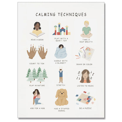 uoyien Calming Corner Classroom Mental health Posters Feelings Calming Techniques Canvas Wall Art Boho Emotions Chart for Kids Prints Special Education Wall Decor for Office School 12x16in Unframed