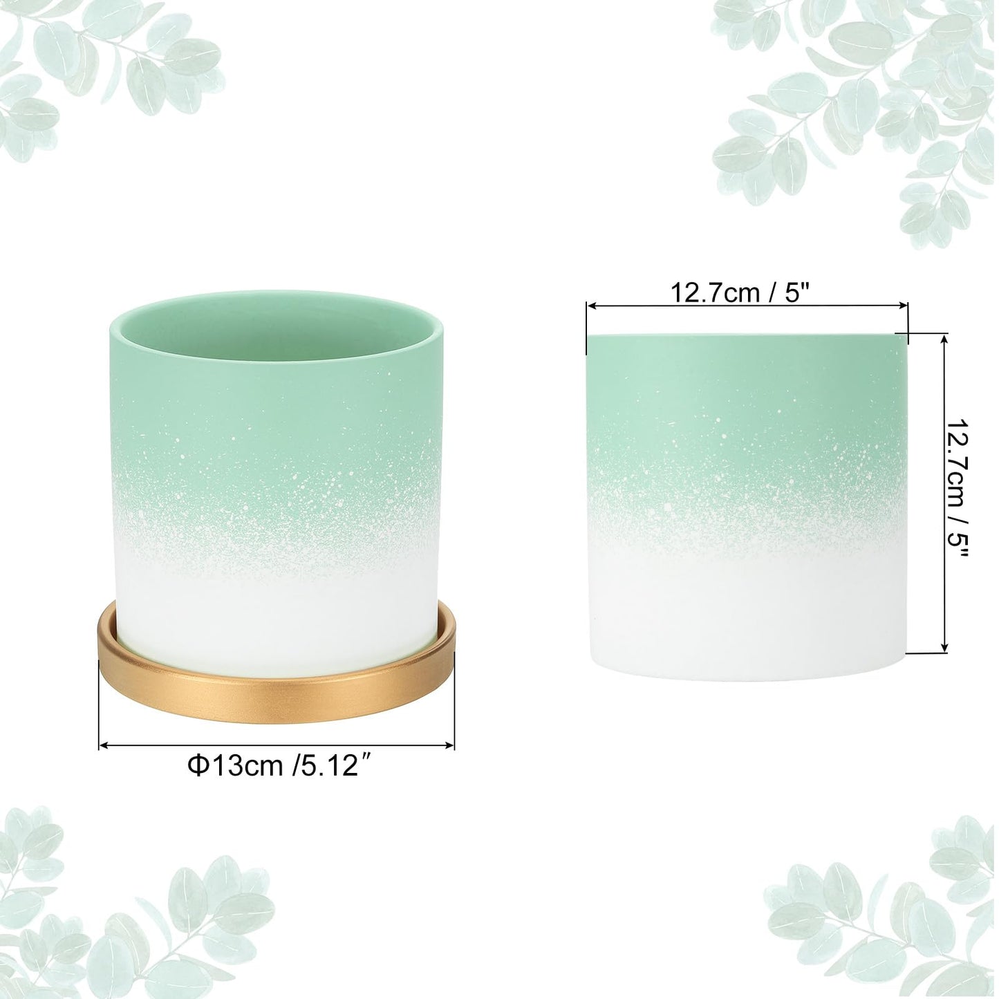 PATIKIL 5.12 Inch Ceramic Plant Pots, Modern Flower Planters Gradient with Drainage Holes for Decorate Home Indoor Plants Succulent Herb, Green
