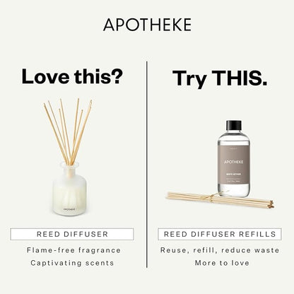 Apotheke Luxury Scented Reed Diffuser for Home, Canvas - 6.7 Fl Oz Essential Oil Aromatherapy - 10 Rattan Scent Sticks Room Diffuser - Long-Lasting Fragrance for Bedroom, Home, Bathroom