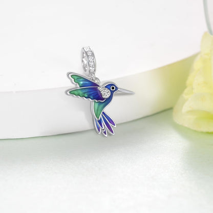 Cute Animals Charms 925 Sterling Silver Highland Cow/Dragon/Axolotl/Raccoon/Whale/Turtle/Cardinal/Hummingbird Charms for Bracelets for Women Cute Animal Charm Beads for Jewelry Making (Hummingbird Charm)