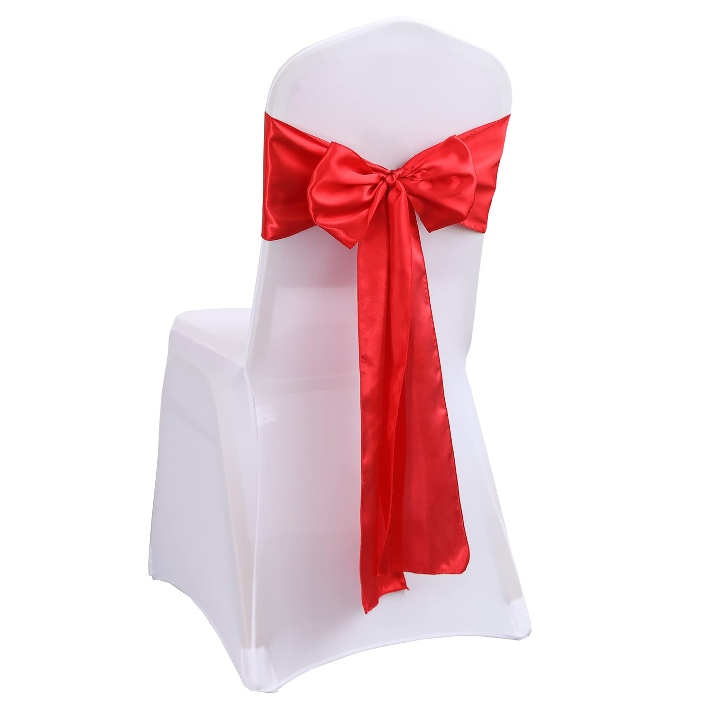 iEventStar Satin Chair Sashes Chair Bow Bows Tie Back for Wedding Banquet Party Decoration (10, Red)