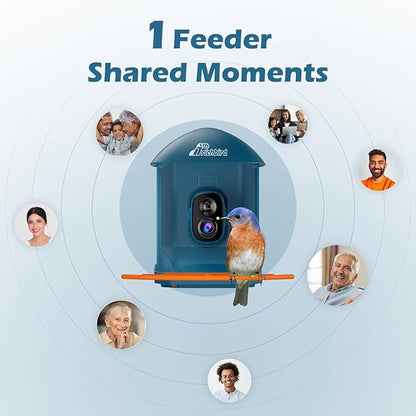 Smart Bird Feeder with Camera, 2K HD Birdwatching Camera with AI Identify Bird Species & Solar Panel, Auto Video Capture & Instant Notifications, Ideal Gifts for Lover, Deep Blue