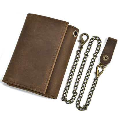 PINKPIN Mens Wallets with Chains, Genuine Leather Trifold Wallet RFID Blocking Anti-Theft Chain for Biker, Motorcycle (Brown)