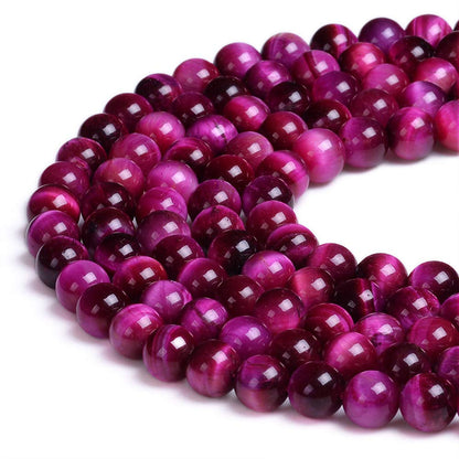 PLTbeads Natural Gemstone Loose Beads Smooth Round Approxi 15 inch DIY Bracelet Necklace for Jewelry Making (6mm, Pink Tiger Eye)