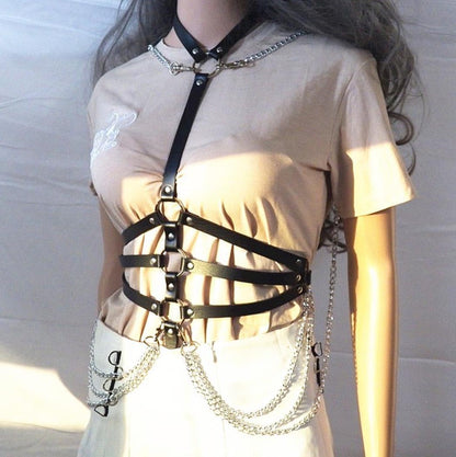 Kesvb Goth Harness Black Chest Chain Leather Harness for Women