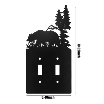 Lothee Metal Bear Switch Cover Moose Tree Mountain Elk Black Light Plate Forest Outlet Cover Toggle Switch Wall Plate Cover for Home Bedroom(Duplex Toggle)