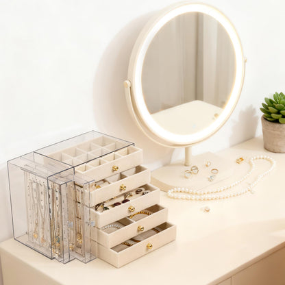 Greenfeather Jewelry Organizer and Storage with 7 Removable Drawers, Clear Acrylic Jewelry Box with 16 Necklace Hooks 48 Pairs of Earring Holes 5 Velvet-Lined Drawers for Rings Bracelets Necklaces