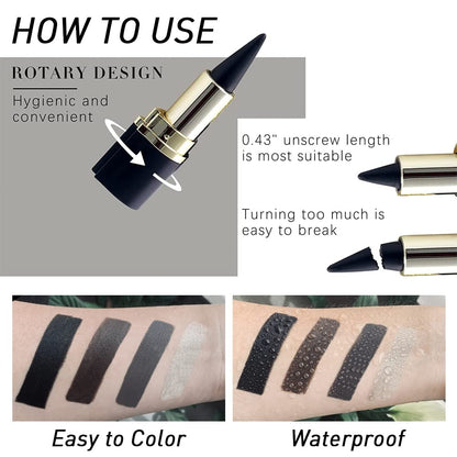 Kaely 2Pcs Gel Eyeliner Pencil, Natural Black Eyeliner Cream for Waterline, Liquid Eye Liner Waterproof Smudge Proof, Black Smoky Eyeshadow Palette Halloween Makeup, delineador de ojos contra el agua