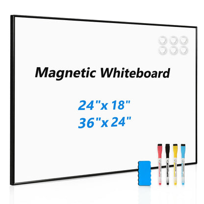 QUEENLINK Magnetic Whiteboard, 24"x18" Dry Erase White Board for Wall, Hanging Presentation Board for Home, Office, School, Black Aluminum Frame