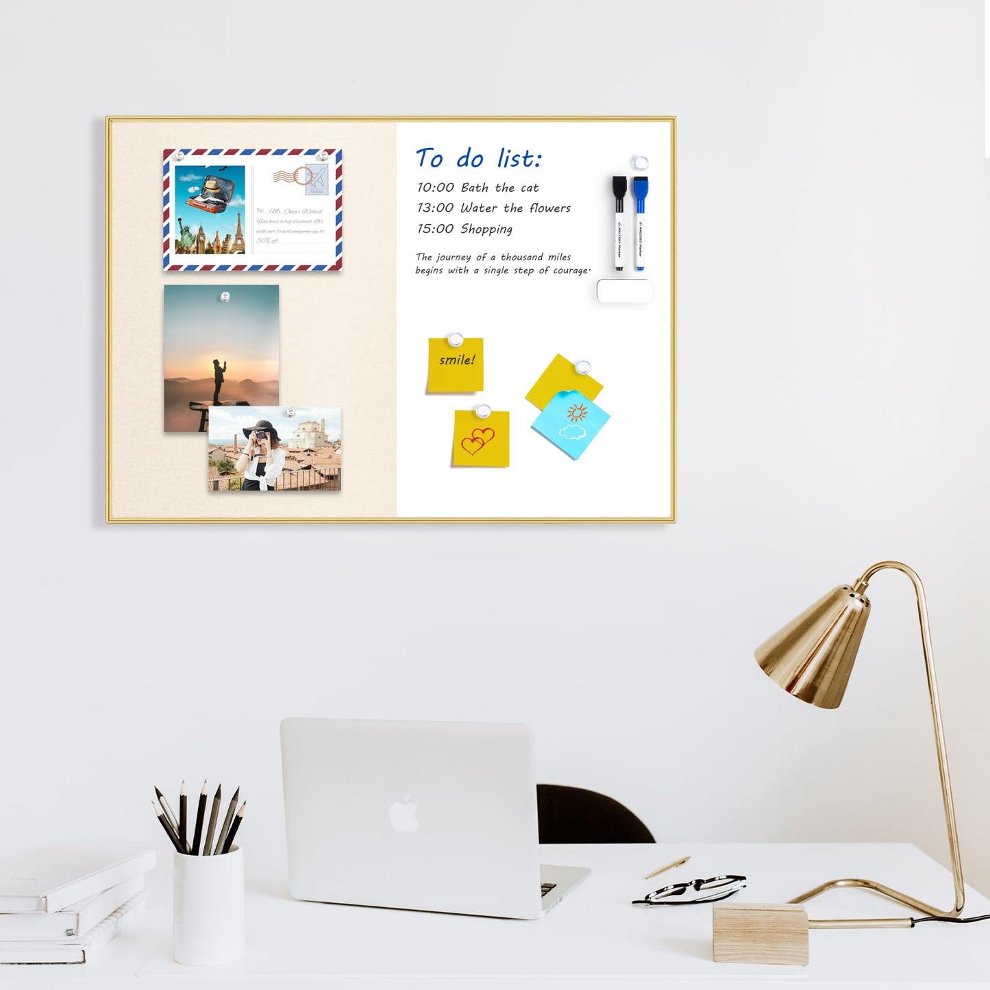 ARCOBIS Dry Erase Cork Board Combo, 24"X18" Whiteboard with Linen for Wall, Magnetic Dry Erase Bulletin Board, Vision Board for Home, Office, School, Off White
