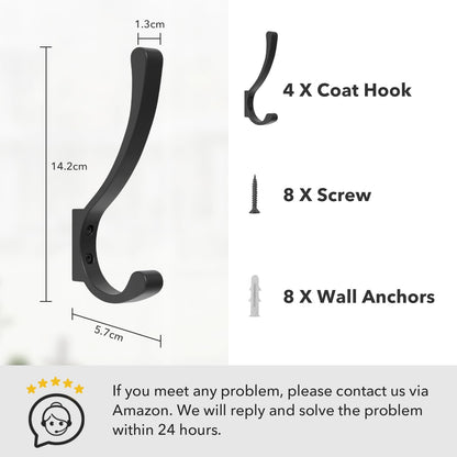 Coat Hanger Hooks Wall Mount - Backpack Hooks,Metal Wall Hooks For Hanging Heavy Duty,Screw In Hooks For Hanging Clothes,Black Coat Hooks For Wall,Purse Hanger For Wall,Wall Mounted Bag Hooks (6 Pack)
