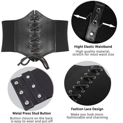 GRACE KARIN Faux Leather Steampunk Sexy Underbust Waist Belt Corset(XL,Black)