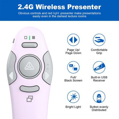 QUI Presentation Clicker Wireless Presenter Remote Clicker for PowerPoint Presentation Remote, PowerPoint Slide Advancer for Mac/Windows/Google Slide/Keynote, Purple, A