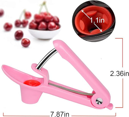 Cherry Pitter Tool, Cherry and Olive Pitter, Easy to Use and Clean, Stainless Steel and ABS, Pink Handle