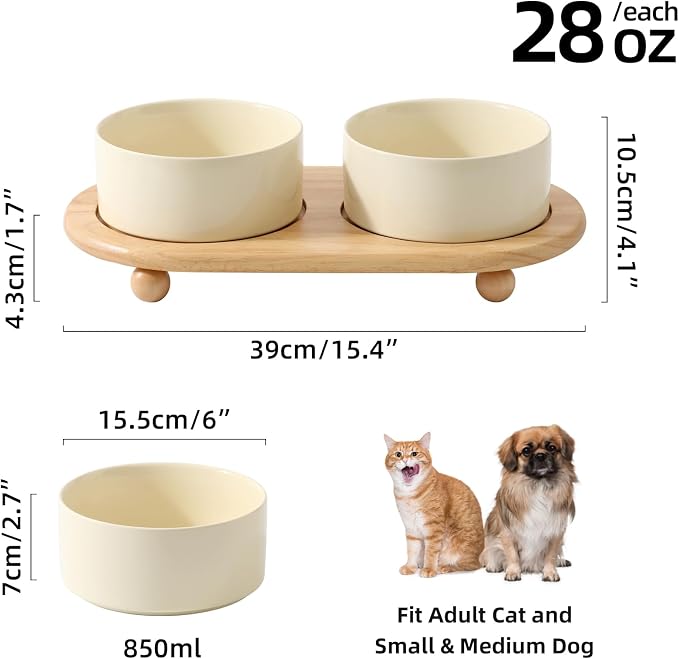 Havniva Raised Cat Bowls Water Bowl 6.1” Elevated Ceramic Cat Food and Water Bowl Whisker Friendly Pet Food Bowls for Indoor Cats, Wide Cat Water Dish Prevent Whisker Fatigue Non Slip Cat Feeder